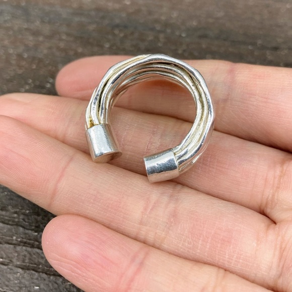 Vintage Sterling Silver 925 Multi Band 7 Bands Brutalist Modern Ring size 6 - Picture 7 of 11